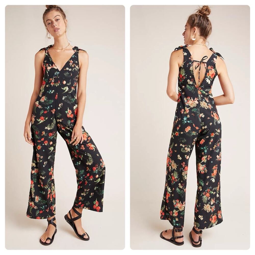 Agua Bendita Ellie Floral Sleeveless Jumpsuit One Piece Black Size Small